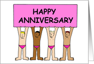 Happy Anniversary to Gay Partner Fun Cartoon Men in Pink Underpants card