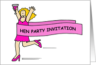 Hen Party Invitation Cartoon Lady in Pink Running with a Cocktail card