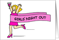 Girls Night Out Cartoon Lady in Pink Running with a Cocktail card