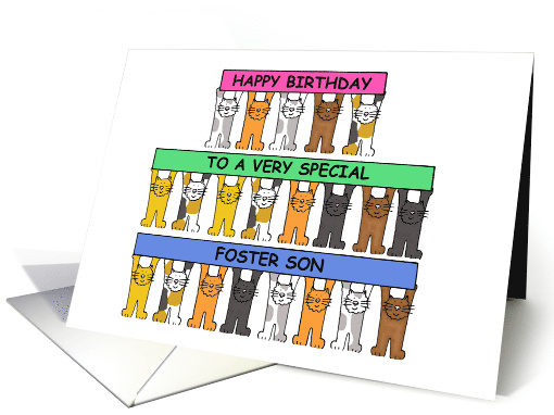 Happy Birthday to a Special Foster Son Cute Cartoon Cats card