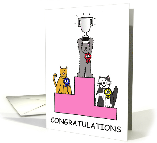 Congratulations Cat Show Success Cartoon Cats with Trophy card