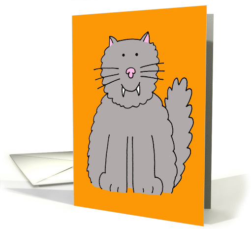 Happy Halloween Cute Grey Cartoon Cat with Fangs card (1339608)