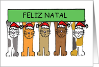Feliz Natal Merry Christmas in Portuguese Cute Cartoon Cats in Hats card