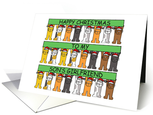 Happy Christmas Son's Girlfriend Cartoon Cats Wearing Santa Hats card