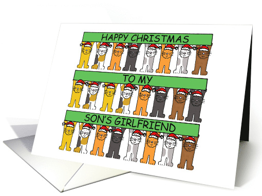 Happy Christmas Son's Girlfriend Cartoon Cats Wearing Santa Hats card