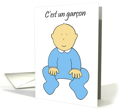 New Baby Boy Congratulations, in French, Cute Cartoon Baby. card