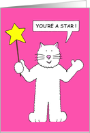 Happy Birthday Youre a Star Cute Cartoon Cat with a Wand card