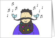 Blank Inside Hipster Mustache Humor Cartoon Beard with Birds &Flowers card