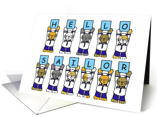 Hello Sailor, Cartoon Cats in Nautical Outfits. card (1347966)
