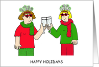 Happy Holidays to Lesbian Wife Funky Festive Cartoon Couple card