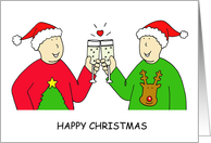 Happy Christmas for Gay Husband, Cartoon Couple in Festive Sweaters. card