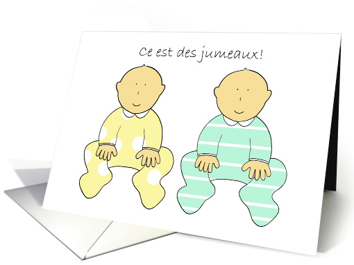 Ce est des Jumeaux, 'It's Twins' in French, Cute Cartoon Babies. card