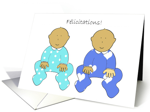 Flicitations French Congratulations Twin Babies Cute Cartoon card