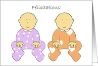 Félicitations Congratulations on Twin Baby Girls in French card