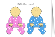 Flicitations Congratulations on Twin Babies a Girl and Boy French card