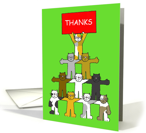 Thanks for Christmas Gift Fun Cartoon Cats Holding a Sign Up card