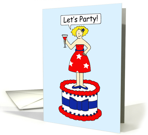 July 4th Party Invitation Cartoon Patriotic Lady Standing... (1350410)