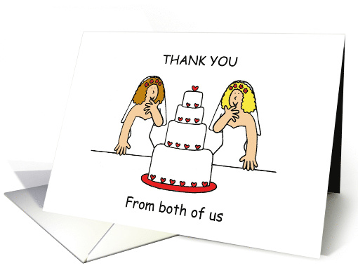 Thank You from Both of Us Lesbian Wedding Two Brides Cartoon card