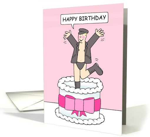 Happy Birthday Gay Man in a Sexy Outfit Leaping Out of a... (1350776)