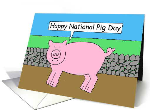 Happy National Pig Day March 1st Cartoon Talking Pig card (1351768)