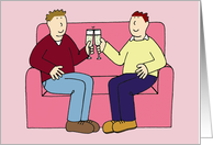 Gay Male Valentine Couple Celebrating with Glasses of Champagne card