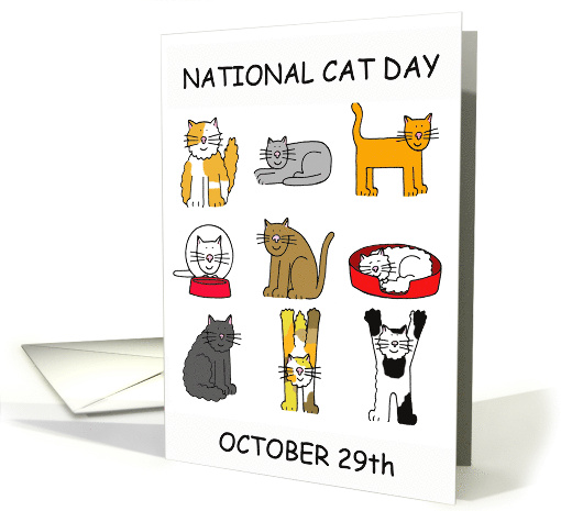 Happy National Cat Day October 29th Cute Cartoon Cats card (1352208)