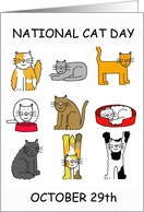 Happy National Cat Day October 29th Cute Cartoon Cats card