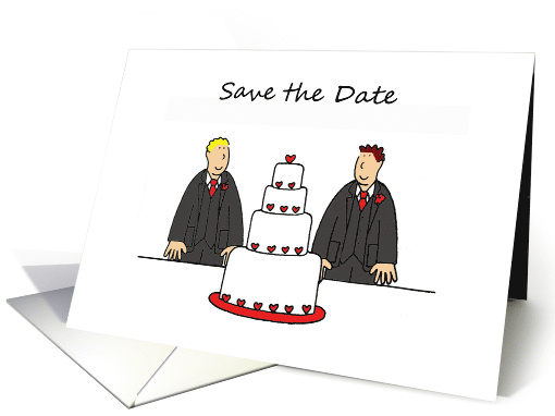 Save the Date Two Gay Grooms Cartoon Wedding Civil Partnership card