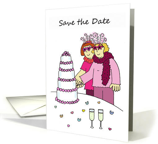 Save the Date Two Fun Cartoon Brides Wedding Civil Partnership card