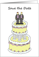 Save the Date Two Gay Grooms on a Cake Wedding Civil Partnership card