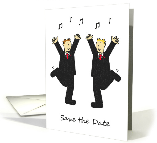 Save the Date Two Gay Grooms Dancing Wedding Civil Partnership card