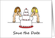 Save the Date Two Cartoon Lesbian Brides Wedding Civil Partnership card