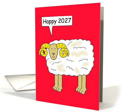 Happy 2027 Chinese New Year of the Ram, cartoon sheep. card (1353300)