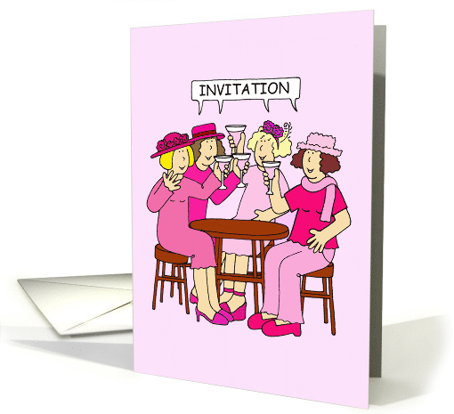 Cartoon Ladies in Pink Invitation to Pink Themed Party card (1359808)