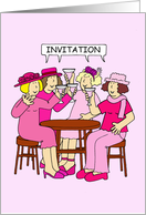 Cartoon Ladies in Pink Invitation to Pink Themed Party card