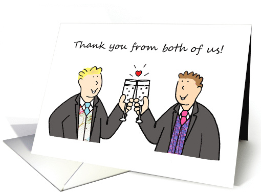 Thank You from Both of Us Two Grooms Civil Partnership or Wedding card