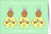 Triplets First Easter African American Babies Wearing Bunny Outfits card