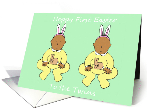 Twins First Easter African American Babies Wearing Bunny Outfits card