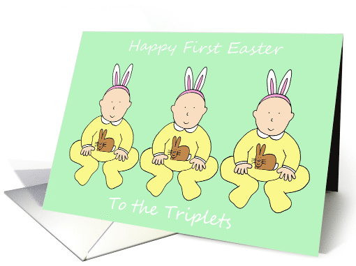 Triplets First Easter Cute Babies Wearing Bunny Outfits and Ears card