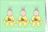 Triplets First Easter Cute Babies Wearing Bunny Outfits and Ears card