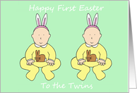 Twins First Easter, Cute Twin Babies Wearing Bunny Ears. card