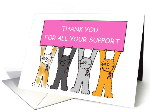 Breast Cancer Pink Ribbon Cats Thank You for Your Support card