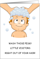 Cartoon Child Having Hair Washed Nitts Head Lice Shampoo Treatment card