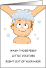 Cartoon Child Having Hair Washed Nitts Head Lice Shampoo Treatment card