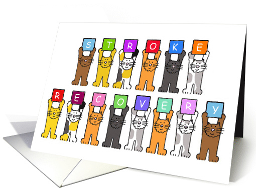 Stroke Recovery Cartoon Cats Holding Up Letters card (1366122)