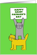 Happy St. Patrick’s Day Fun Cartoon Cats Holding Up a Banner card