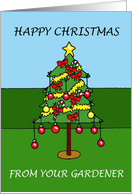 Happy Christmas from Your Gardener Cartoon Outdoor Tree with Baubles card