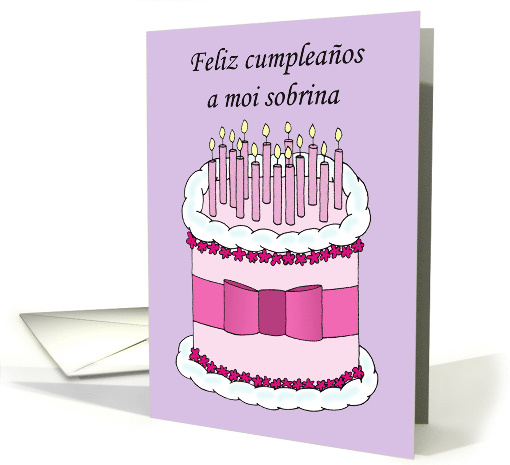 Happy Birthday Niece in Spanish Cartoon Cake and Candles card