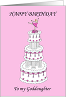 Happy Birthday Goddaughter Ballerina on a Pretty Pink and White Cake card