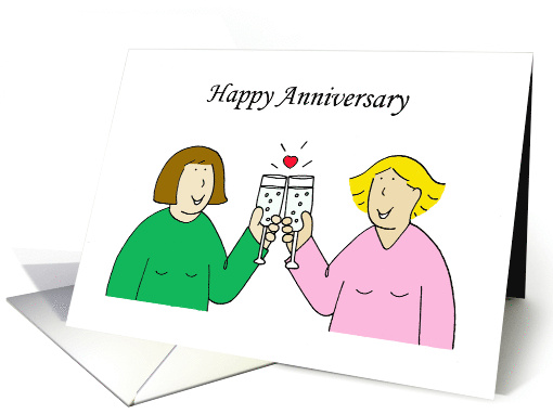 Happy Anniversary for Lesbian Couple Cartoon Ladies Celebrating card